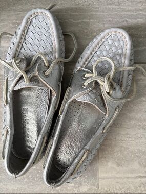 Sperry Men's Silver Woven Leather Boat Shoes